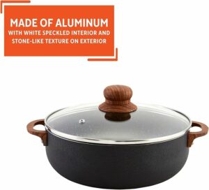 IMUSA USA Black 4.4Qt Stone Caldeo With Woodlook Handles And